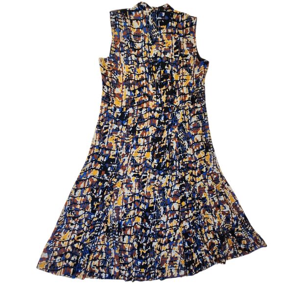 Jones New York Collection Blue Orange Abstract Print Sleeveless Midi Dress Sz L - Picture 2 of 11